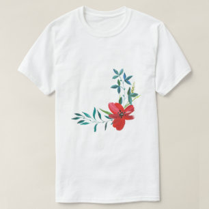 Aquarell Rote Blume & Grünes Blatt Essential T-Shi T-Shirt