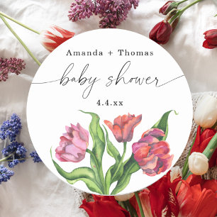 Aquarell rote Blumen Baby Shower Runder Aufkleber