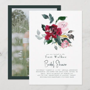 Aquarell rote Blumen Hochzeitsdusche Einladung