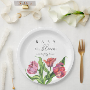 Aquarell rote Blumenbouquet - Baby in Blüte Pappteller