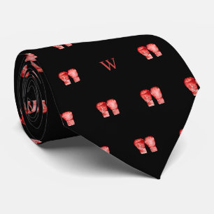 Aquarell-Rote Boxhandschuh-Monogramm-Initiale Schw Krawatte