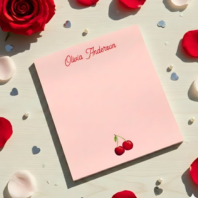 Aquarell-Rote-Kirsche Valentinstag Personalisiert Notizblock (Von Creator hochgeladen)