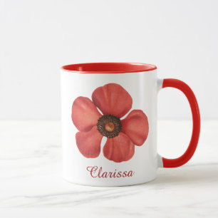 Aquarell Rote Mohn-Anemone-Blumen-Monogramm-Name Tasse