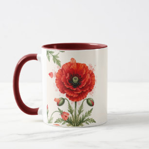 Aquarell-Rote-Mohn-Blumen-Monogramm-Wildblume Tasse