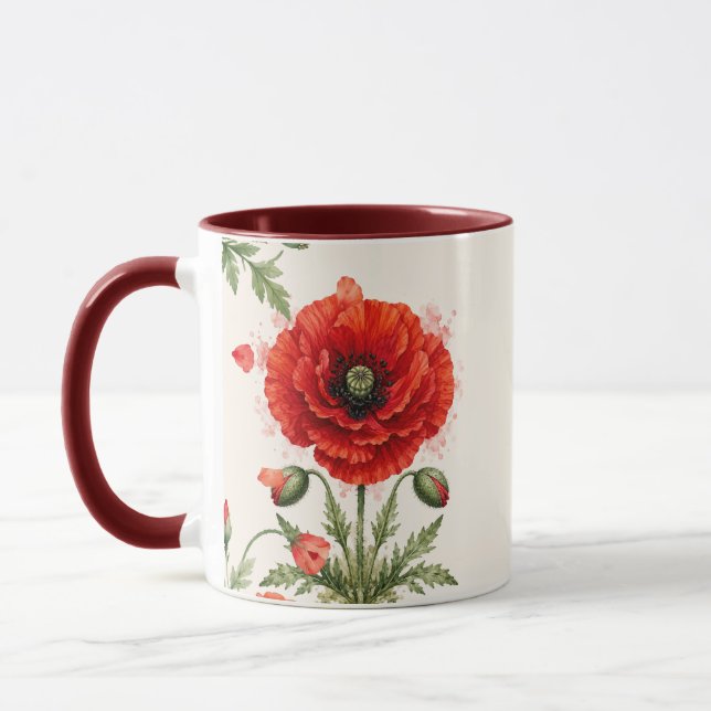 Aquarell-Rote-Mohn-Blumen-Monogramm-Wildblume  Tasse (Links)