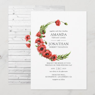 Aquarell Rote Mohnblume Ländliche Hochzeit Einladung