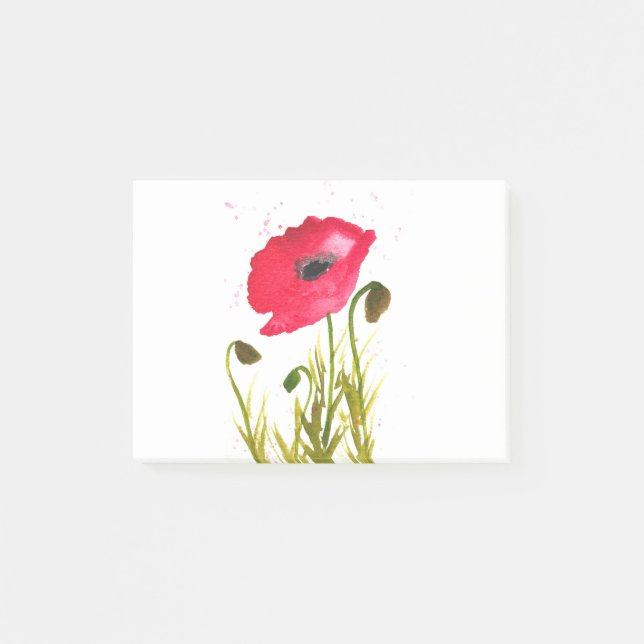 Aquarell rote Mohnblumen Blumen schick rustikal Post-it Klebezettel (Vorderseite)