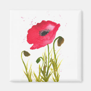 Aquarell rote Mohnblumen chic rustikal Magnet