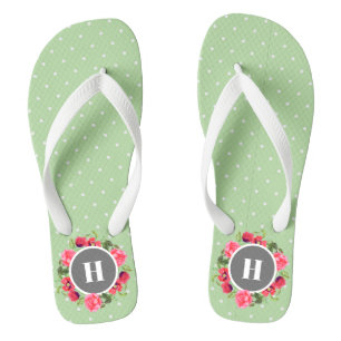 Aquarell Rote Mohnblumen Rosa Rosen Punkte Flip Flops
