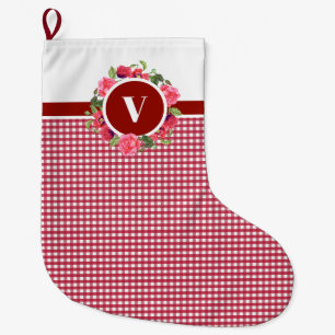 Aquarell Rote Mohnblumen Rosakranz Monogramm Großer Weihnachtsstrumpf