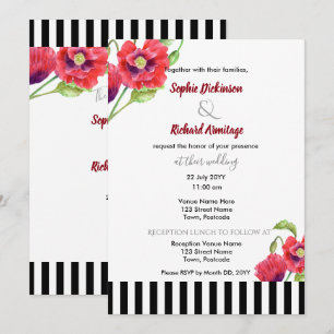 Aquarell Rote Mohnblumen Wilde Florale Hochzeit Einladung