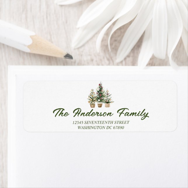 Aquarell Rote Ornamente Bäume Frohe Weihnachten (Insitu)