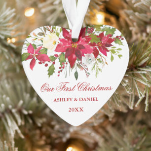 Aquarell-rote Poinsettia-Blumenerstes Weihnachten Ornament