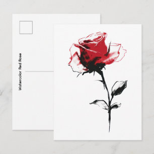 Aquarell-Rote Rose Postkarte