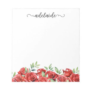 Aquarell-Rote-Rosen-Blumenrand-Schriftzug Notizblock