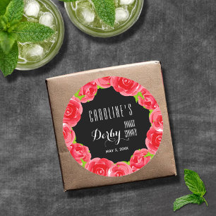 Aquarell rote Rosen Derby Brautparty Runder Aufkleber