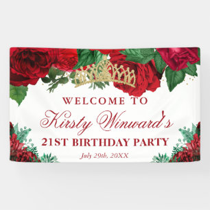 Aquarell-Rote-Rosen-Geburtstagsbegrüßung Banner