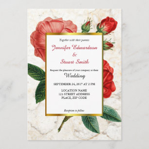 Aquarell rote Rosen Marmor Floral Vintage Hochzeit Einladung