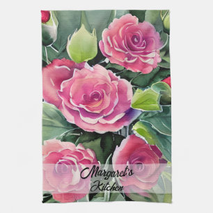 Aquarell-Rote-Rosen-Personalized Geschirrtuch