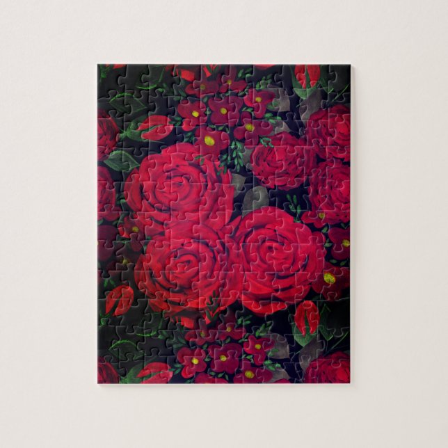 Aquarell, rote Rosen, Puzzle (Vertikal)