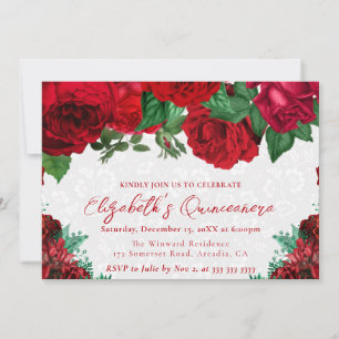 Aquarell rote Rosen Quinceanera Einladung