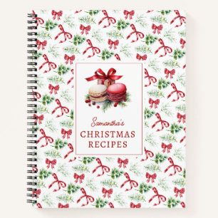 Aquarell-Rote-Schleifen-Grün-Weihnachtsrezepte Notizbuch