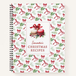 Aquarell-Rote-Schleifen-Grün-Weihnachtsrezepte Notizbuch