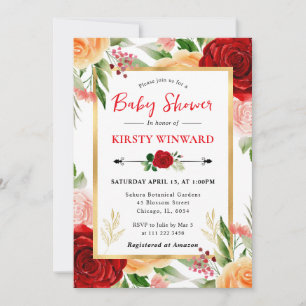 Aquarell Rote und Orange Rosen Babyparty Einladung