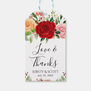 Aquarell-Rote-und-Orange-Rosen-Blumen-Hochzeit Geschenkanhänger