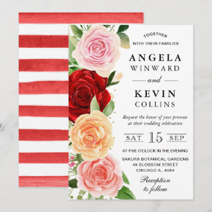 Aquarell-Rote-und-Orange-Rosen-Hochzeit Einladung