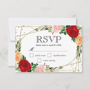 Aquarell rote und orange Rosen Hochzeit RSVP Karte
