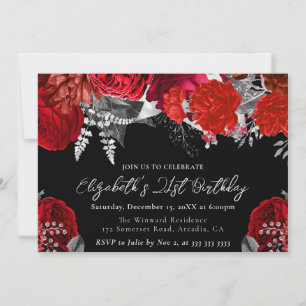 Aquarell Rote und Silberne Rosen 21. Geburtstag Einladung