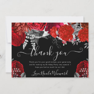 Aquarell Rote und Silberne Rosen Geburtstag Dankeskarte