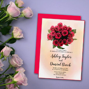 Aquarell-Roter Blumenstrauß Romantische Hochzeit  Einladung