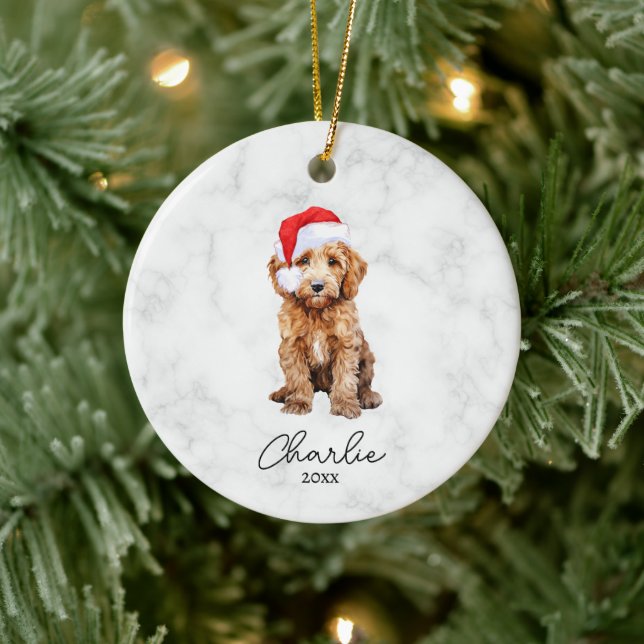 Aquarell Roter Goldendoodle Bauernhof Weihnachten Keramik Ornament (Baum)