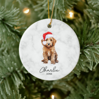 Aquarell Roter Goldendoodle Bauernhof Weihnachten Keramik Ornament