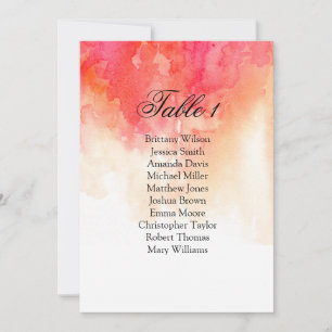 Aquarell roter Hochzeitssitzplan. Korallenplan Einladung