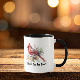 Aquarell Roter Kardinal ''Du bist nah'' personalis Tasse