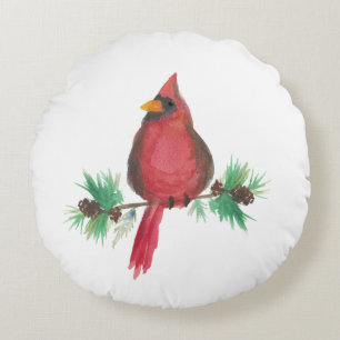 Aquarell Roter Kardinal Weihnachten Rundes Kissen