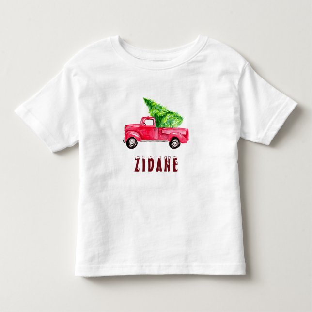 Aquarell Roter Lieferwagen Truck Weihnachtsbaum ni Kleinkind T-shirt (Vorderseite)