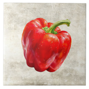 Aquarell Roter Paprika Faux-Textur  Fliese
