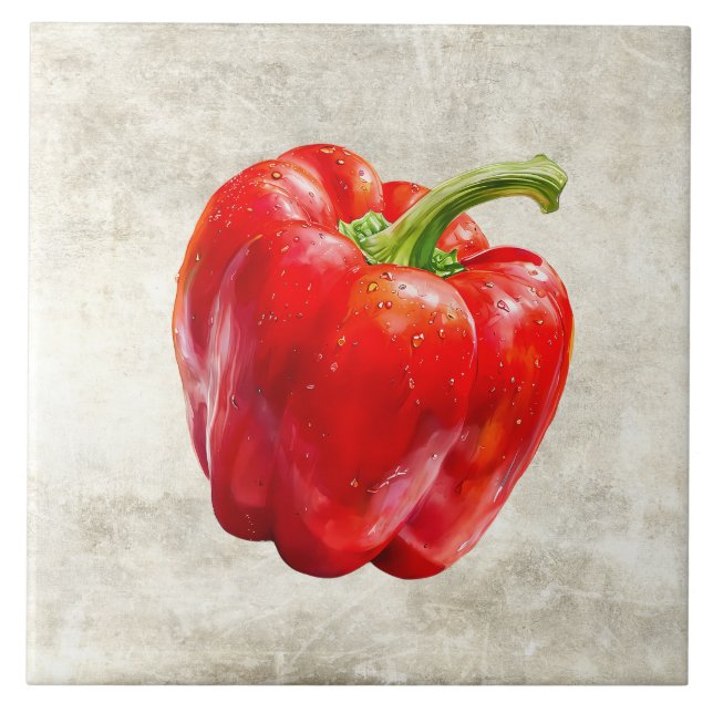 Aquarell Roter Paprika Faux-Textur  Fliese (Vorderseite)