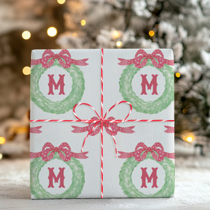 Aquarell-Roter-Punkt-Bogen-Monogramm-Kranz Geschenkpapier Set