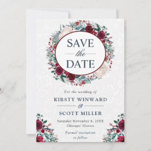 Aquarell Roter und Weißer Winterkranz Hochzeit Save The Date
