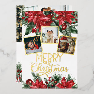 Aquarell Roter Weihnachtsstern Gold Foto Collage Folien Feiertagskarte