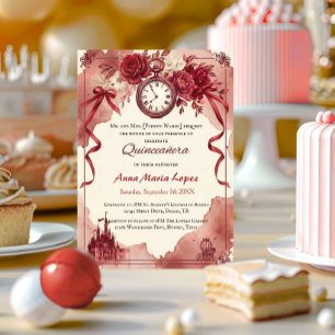 Aquarell rotes Cinderella-Thema Quinceanera Acryleinladungen