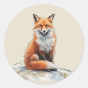 Aquarell Rotfuchs Wilde Tierkunst Runder Aufkleber