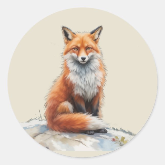 Aquarell Rotfuchs Wilde Tierkunst Runder Aufkleber (Vorderseite)