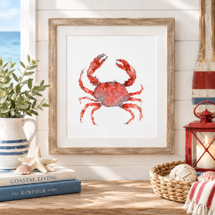 Aquarell-Rotkrabben-Gemälde Wandkunst Poster