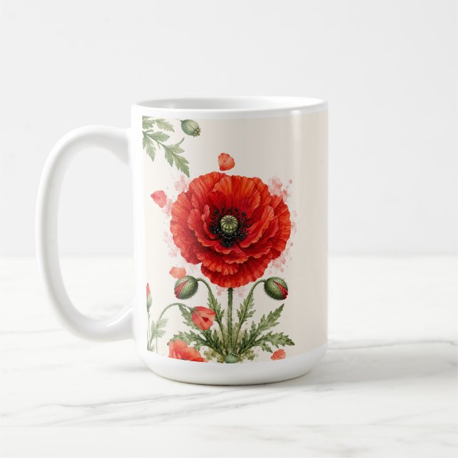 Aquarell-Rotmohn-Blumenmonogramm Wildblume  Kaffeetasse (Links)